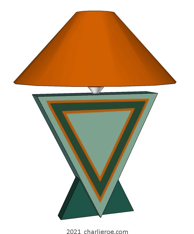 New Donald Deskey painted Art Deco Geometric painted table Cubist Vee shaped table lamp