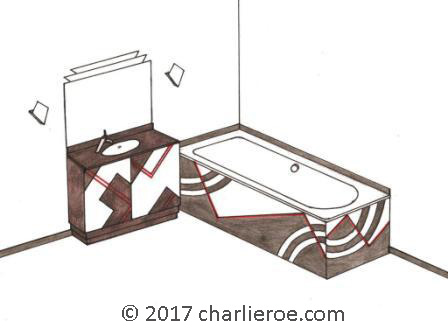 Donald Deskey Art Deco Cubist painted bathroom vanity unit & bath panels & bathroom furniture