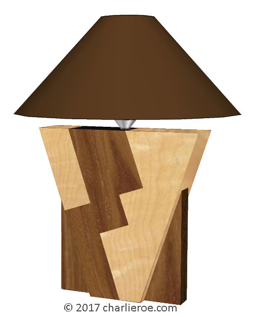 New Donald Deskey painted Art Deco Cubist Geometric marquetry veneered table lamp