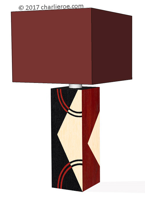 New Donald Deskey painted Art Deco Cubist Geometric pattern veneered table lamp