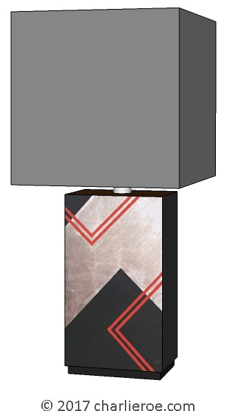 New Donald Deskey Art Deco Cubist Geometric painted and silver leafed table lamp