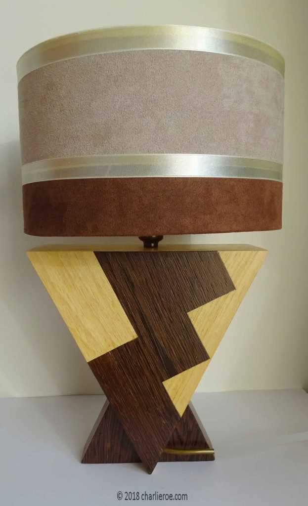 New Donald Deskey painted Art Deco Cubist Geometric marquetry veneered table lamp