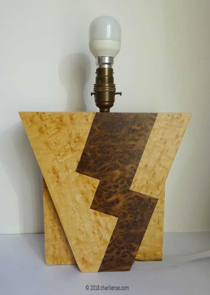 New Donald Deskey painted Art Deco Cubist Geometric marquetry veneered table lamp