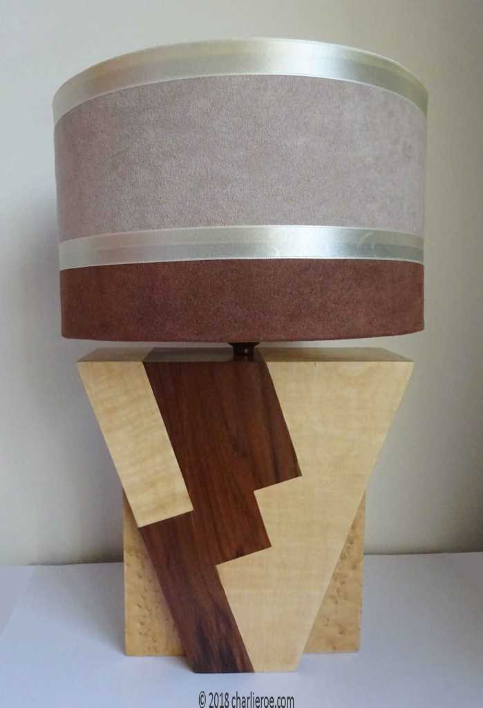 New Donald Deskey painted Art Deco Cubist Geometric marquetry veneered table lamp