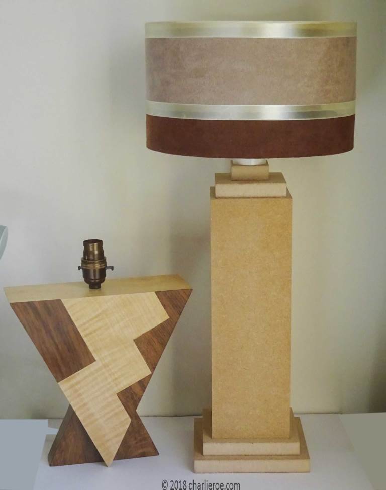 New Donald Deskey painted Art Deco Cubist Geometric marquetry veneered table lamp