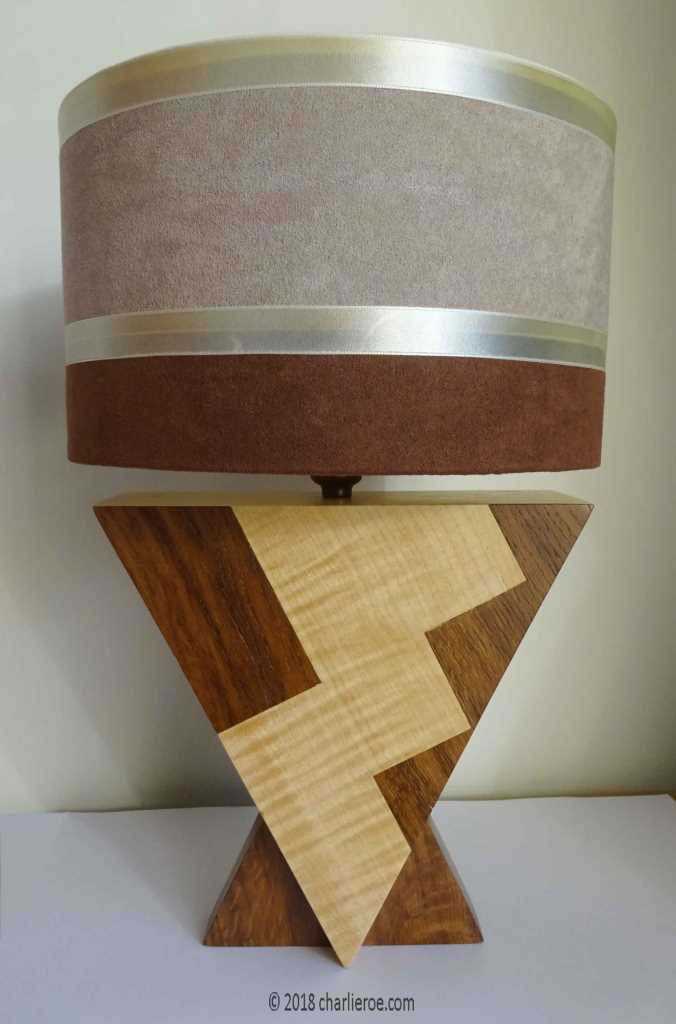 New Art Deco Donald Deskey marquetry veneered table lamp & lamp base stand