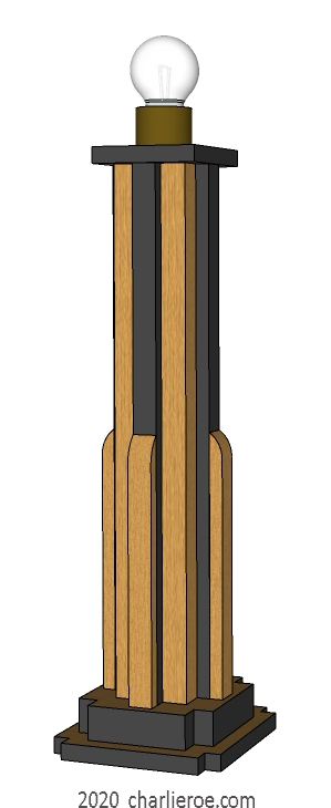 New Art deco Skyscraper style stepped table lamp base stands in wood & painted black finish