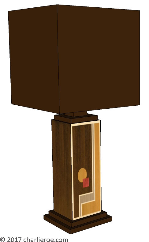 New art Deco stepped marquetry veneered painted table lamp base light with Walter Dorwin Yeague Geometric design
    