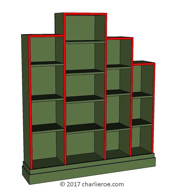 New large 'Skyscraper' style Art Deco painted bookcase