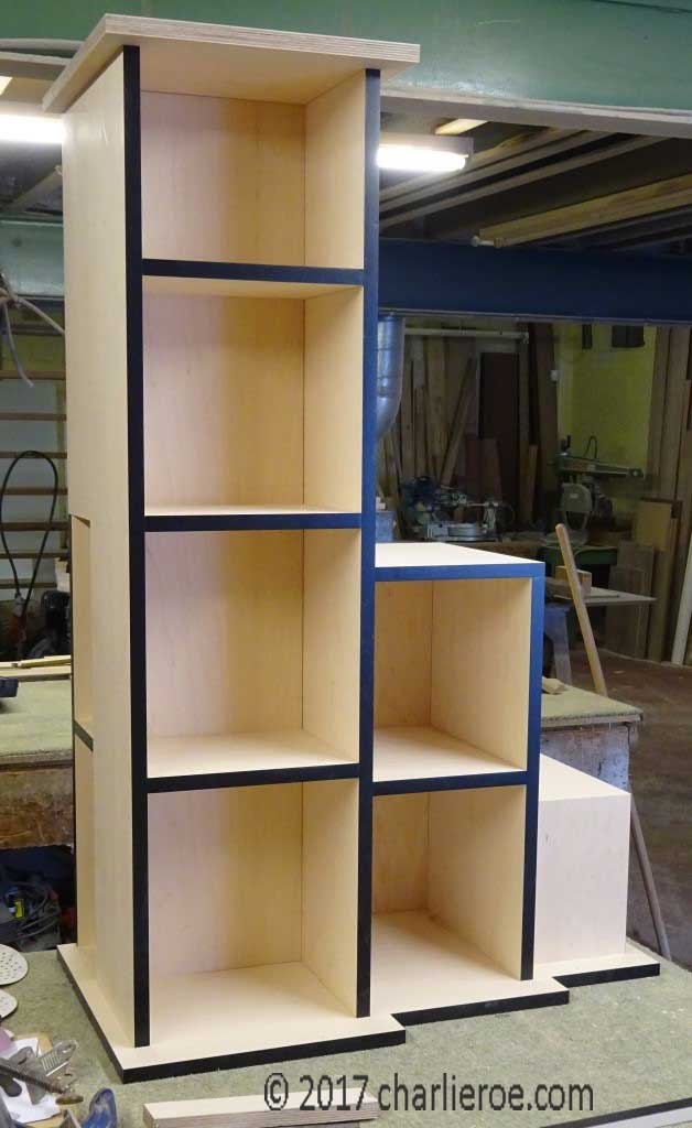 New Paul Frankl Art Deco Skyscraper style stepped bookcase top section in natural wood finish