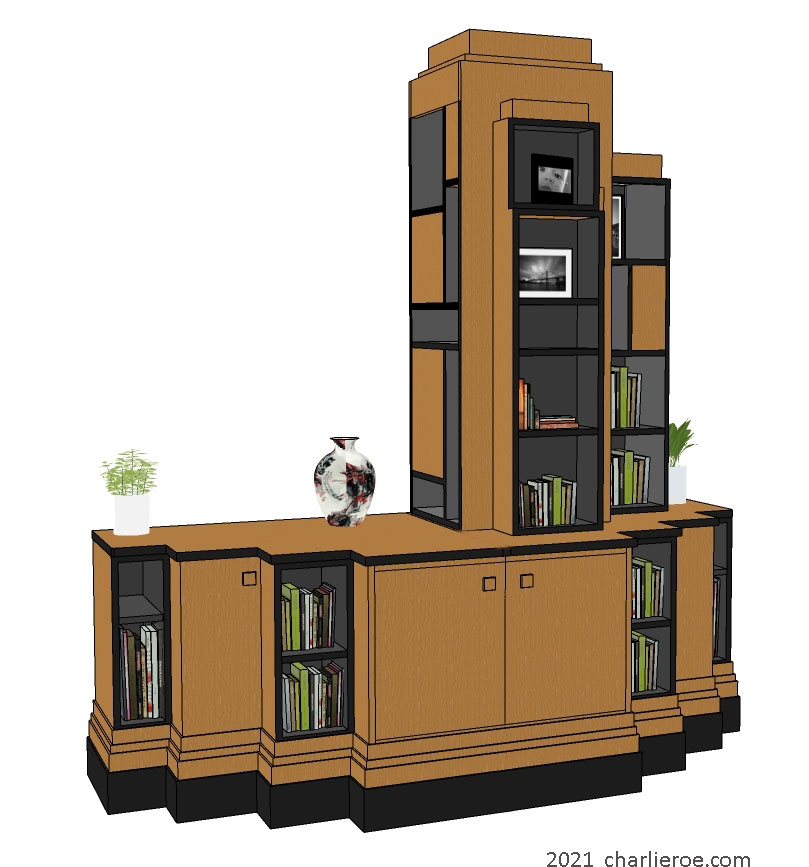 New Paul Frankl Art Deco Skyscraper style wooden & painted lacquered sideboard bookcase