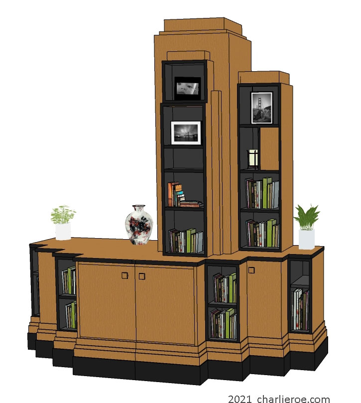 New Paul Frankl Art Deco Skyscraper style wooden & painted lacquered sideboard bookcase