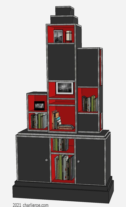 New Paul Frankl Art Deco Skyscraper style wooden & painted lacquered freestanding bookcase