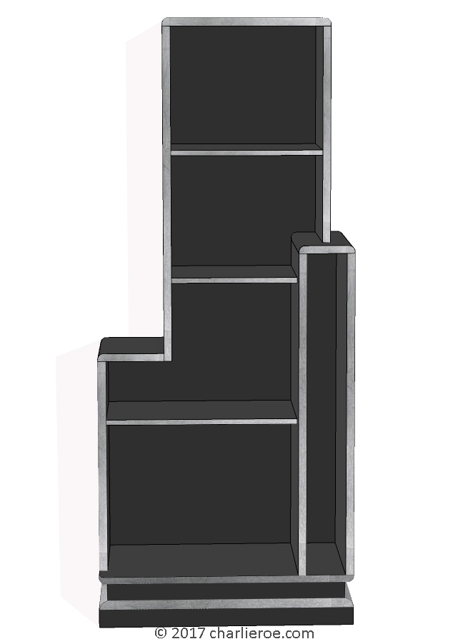 New Paul Frankl 'Skyscraper' style Art Deco bookcase painted black with silver edges