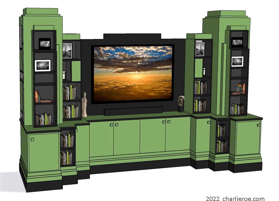 New Paul Frankl Art Deco Skyscraper style wooden & painted lacquered large media center unit display unit