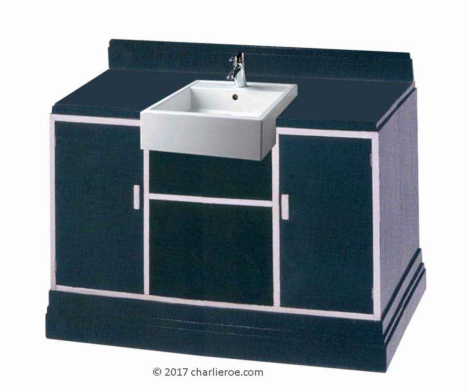Paul Frankl Skyscraper Art Deco bathroom black painted vanity unit with semi-recessed basin