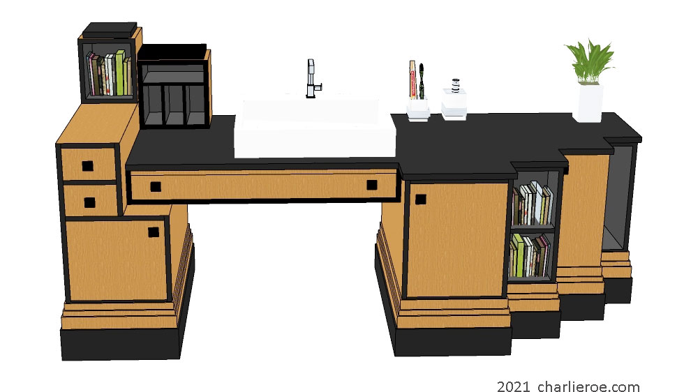 new Art Deco Paul Frankl Skyscraper style bathroom oak vanity unit