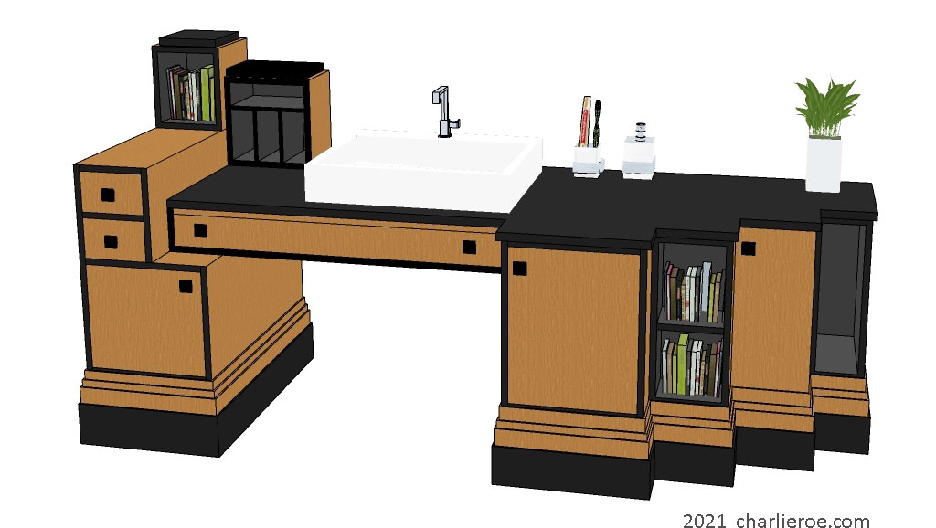 new Art Deco Paul Frankl Skyscraper style bathroom oak vanity unit