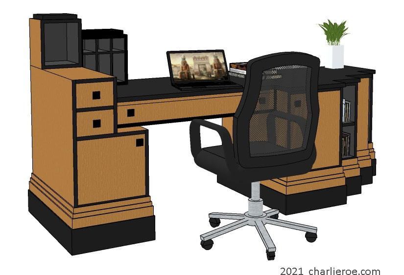 New Art Deco Paul Frankl Skyscraper style wood & lacquered painted 2 door stepped home office desk