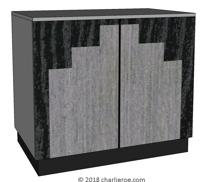 New Art Deco painted 2 door cabinet sideboard with Skyscraper style marquetry veneer door panels