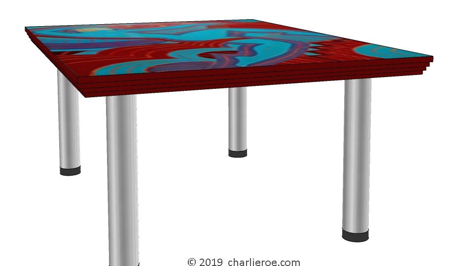 New Art Deco coffee table with a stepped table top edge and 4 chrome aluminium legs