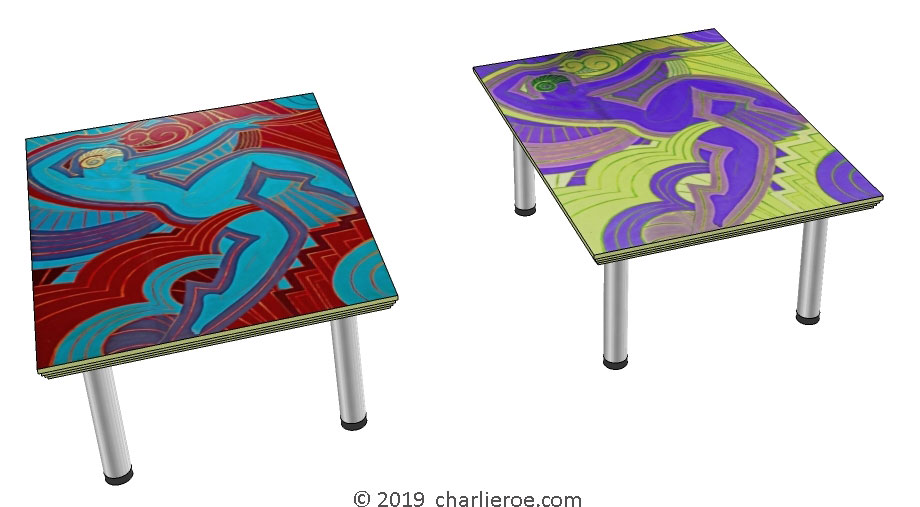New Art Deco coffee table with a painted Josephine Baker Cubist design table top