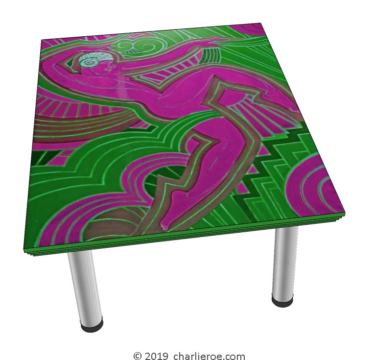 New Art Deco coffee table with a painted Josephine Baker Cubist design table top