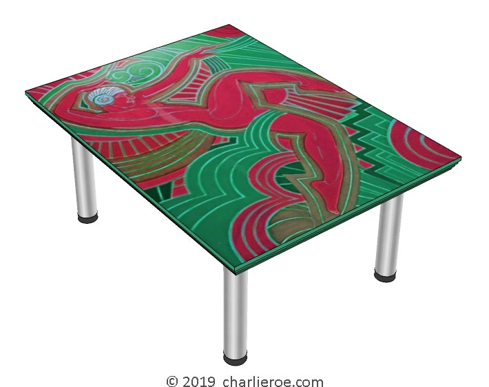 New Art Deco coffee table with a painted Josephine Baker Cubist design table top