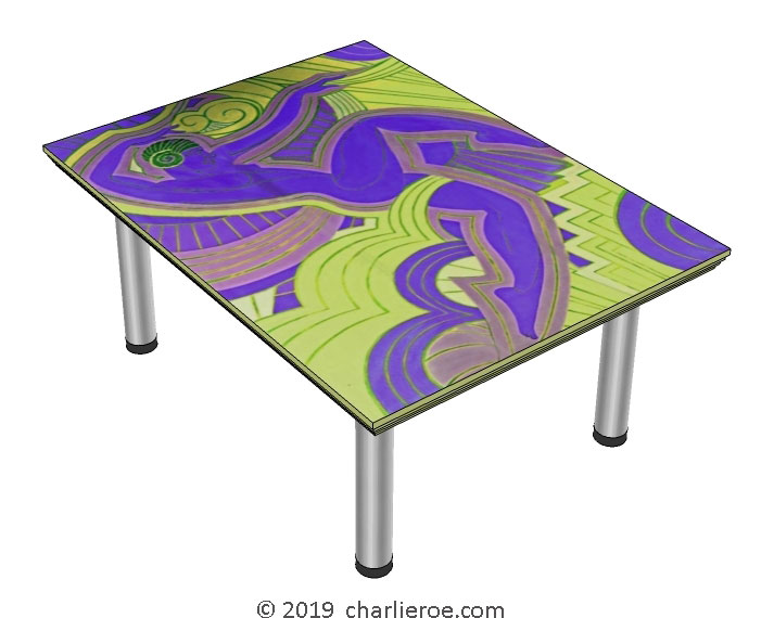 New Art Deco coffee table with a painted Josephine Baker Cubist design table top