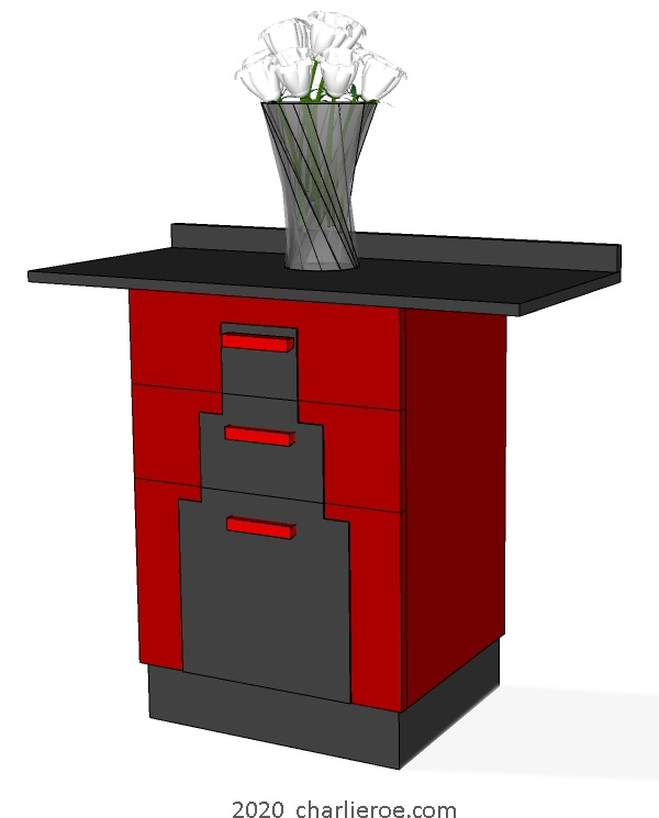 new Art Deco stepped Skyscraper style 3 drawer console side table storage cupboard