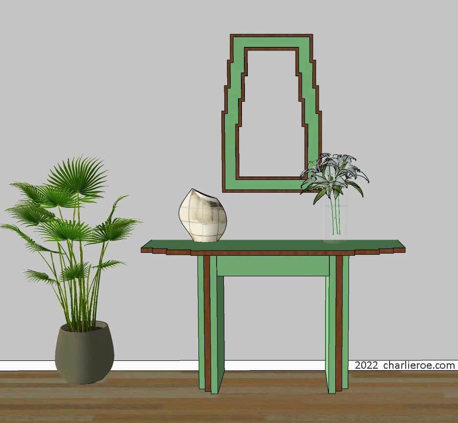 new Art Deco stepped painted lacquered console side table with matching wall mirror