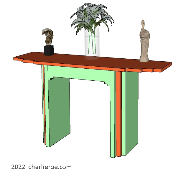 New Art Deco console table with stepped top & table supports