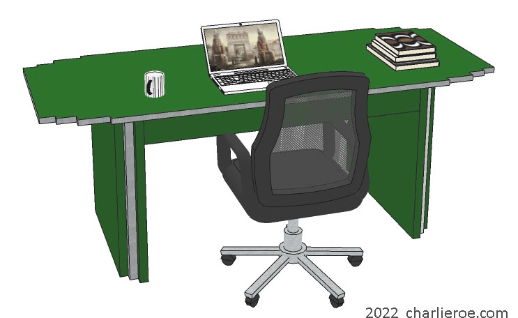 New Art Deco desk table with stepped top and table supports in a painted lacquered green & silver finish