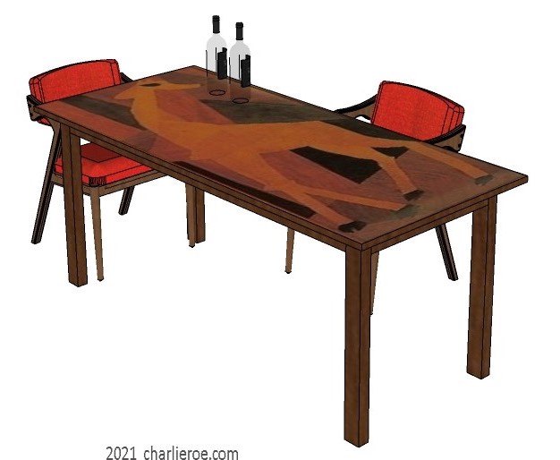 New Art Deco Omega Workshops Cubist Geometric design Marquetry veneered dining table