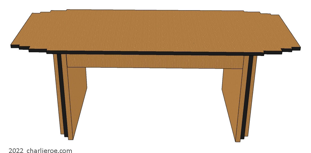 New Art Deco dining table with stepped top and table supports in wood finish