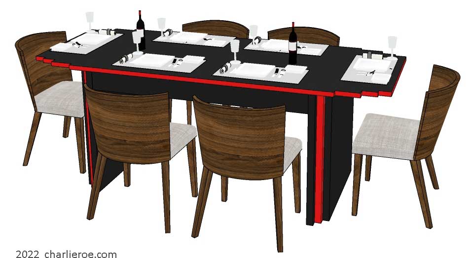 New Art Deco dining table with stepped top and table supports with a painted lacquered black & silver edges detail finish