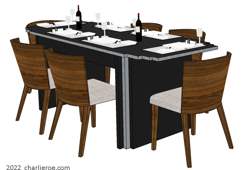 New Art Deco dining table with stepped top and table supports in black & silver edges detail finish