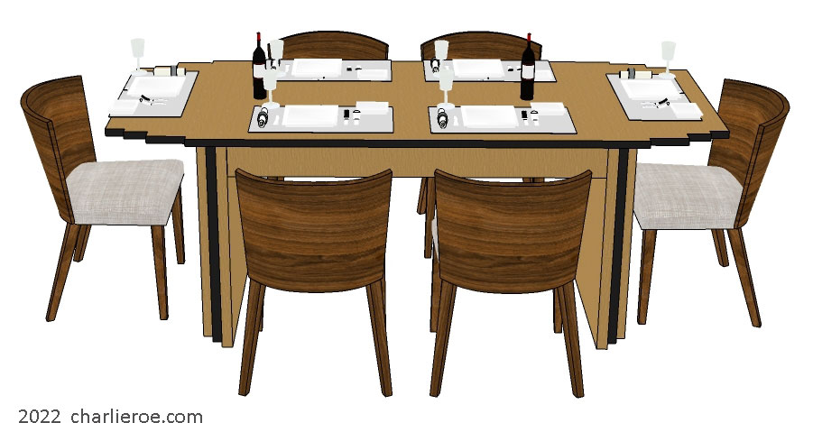 New Art Deco dining table with stepped top and table supports in wood  & black edges detail finish