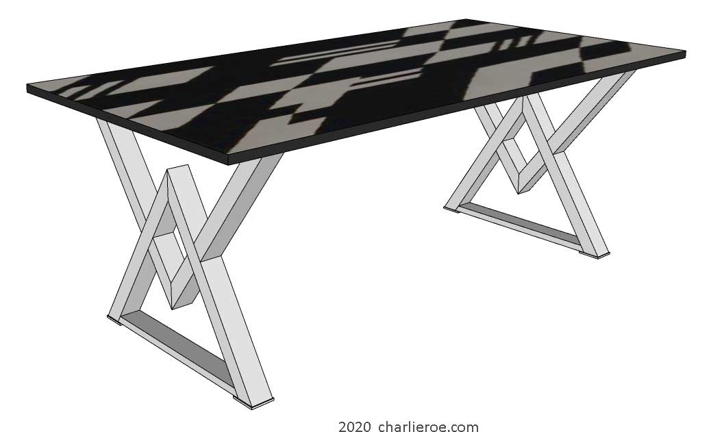 New Art Deco steel Cubist base dining table with painted Cubist design table top