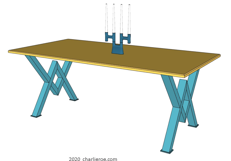 New Art Deco steel Cubist base dining table with painted Cubist design table top