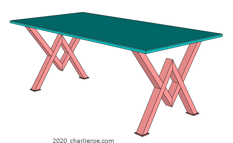 New Art Deco steel Cubist base dining table with painted Cubist design table top