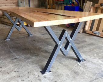 New Art Deco steel Cubist base dining table with wooden table top