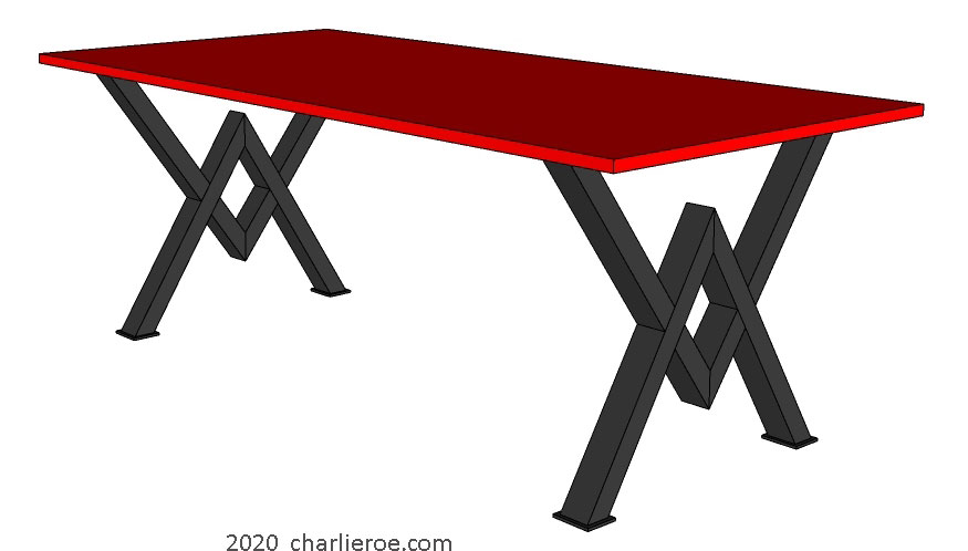 New Art Deco steel black painted Cubist base dining table with red painted table top
