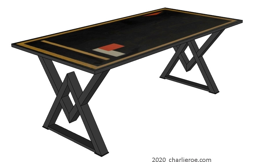 New Art Deco steel Cubist base dining table with painted Cubist design table top