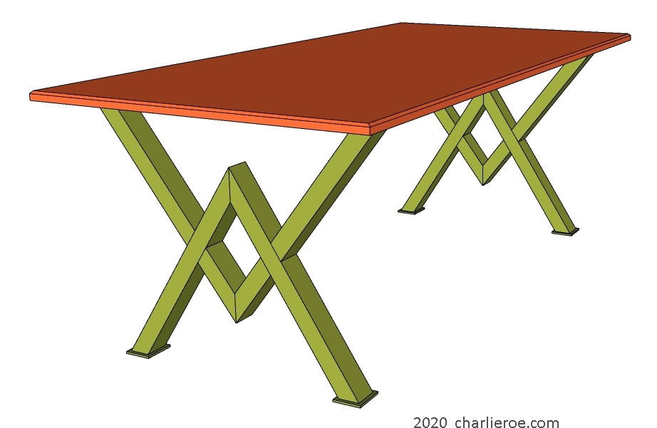 New Art Deco steel Cubist base dining table with painted table top