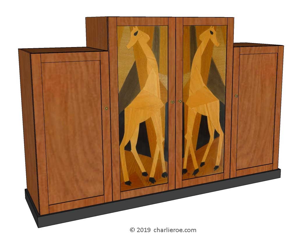 New Omega Workshops Cubist Geometric design Marquetry veneered wardrobes cabinets cupboards of sideboards