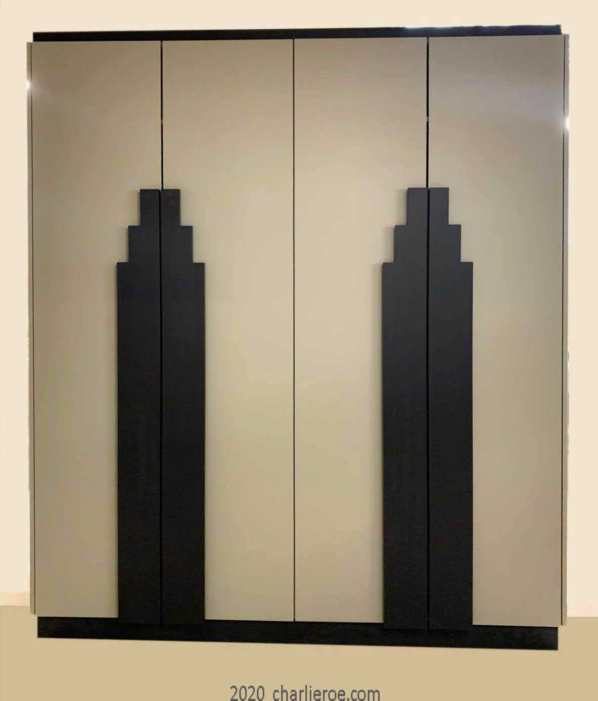 New Art Deco stepped skyscraper style laquered wooden cabinet cupboard furniture wardrobe door handles