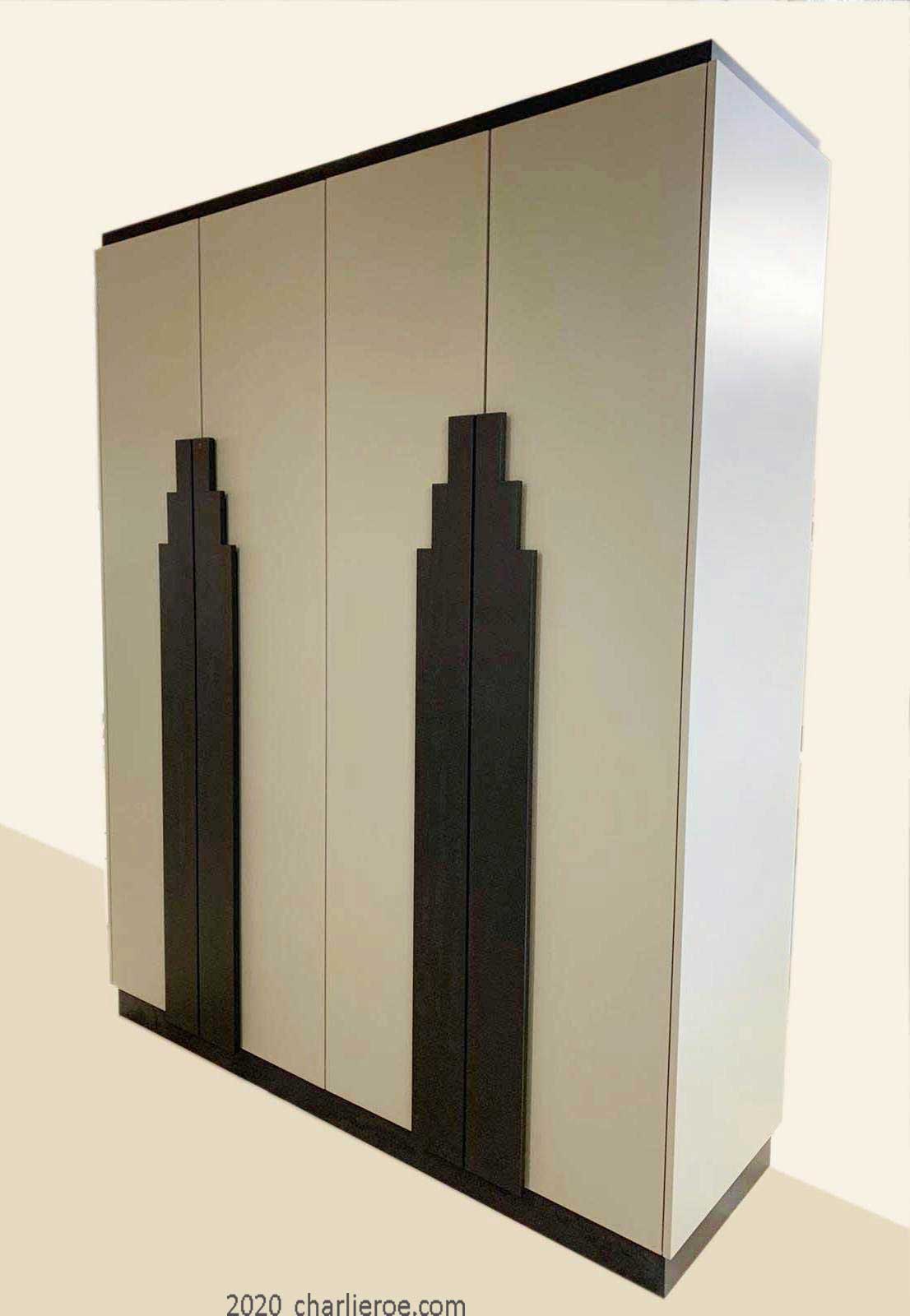 New Art Deco stepped skyscraper style laquered wooden cabinet cupboard furniture wardrobe door handles