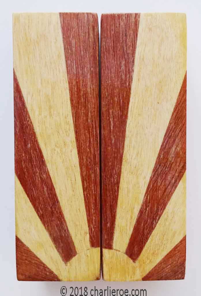 new Art Deco pair of Rising Sun marquetry wood veneer cabinet cupboard furniture handles