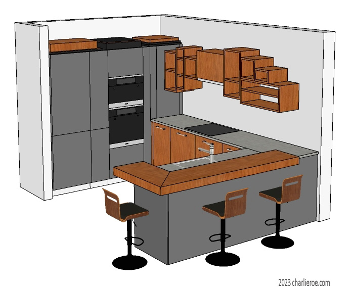 New Art Deco Paul Frankl Skyscraper style fitted kitchen designs in lacquered finishes